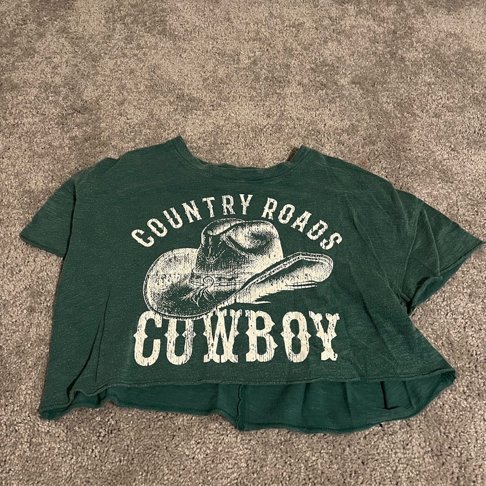 Country Roads Cowboy Cropped T Shirt